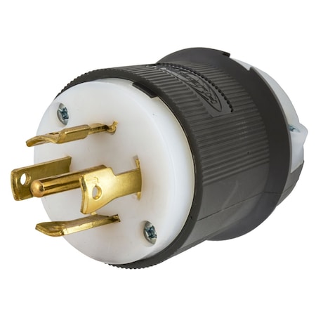 Hubbell Wiring Device-Kellems Locking Plug, L26-30P, 30 A, 240/415V AC, Three Phase, 4 Pole, Black, White HBL2801